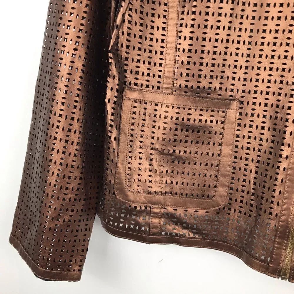 Ruby Rd. Metallic Bronze Laser Cut Lightweight Jacket - Picture 6 of 11